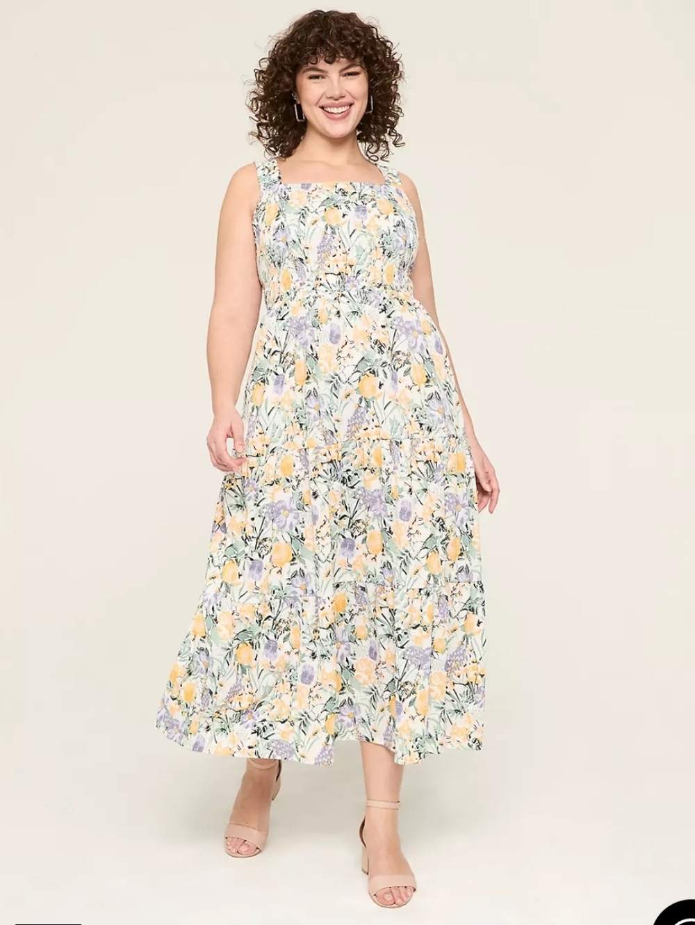 Lane Bryant Smocked-Bodice Square-Neck Maxi Dress in Multi Floral Size 18/20P